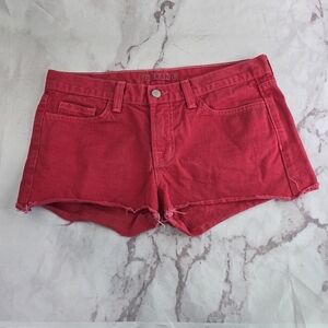 J Brand Shorts Womens 27 Red Jean Denim Mid Rise Cut Off Frayed Hem